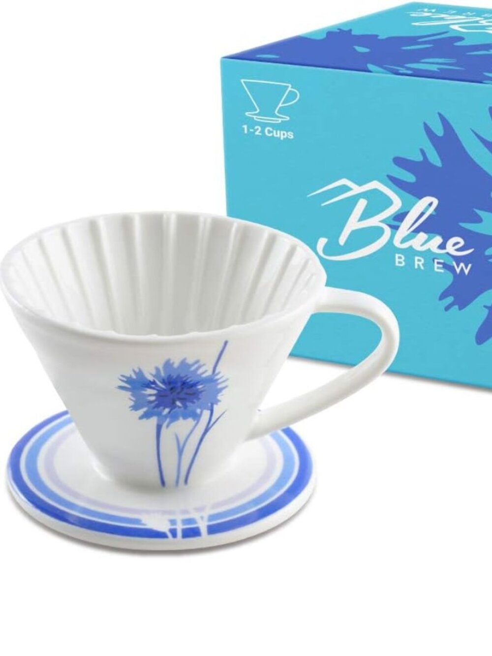 Blue Brew Ceramic Pour Over Coffee Dripper Floral 01 Cone Manual Brew Maker NEW